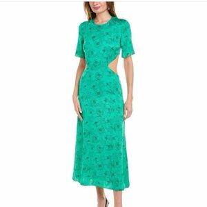 NWT The Kooples Green Graphic Poppies CutOut Back Midi Dress Size 1 (Small)